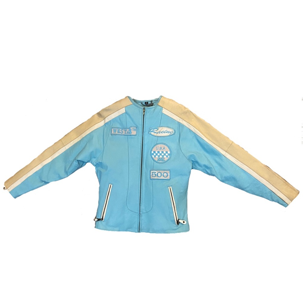 Blue and Cream Leather Jacket